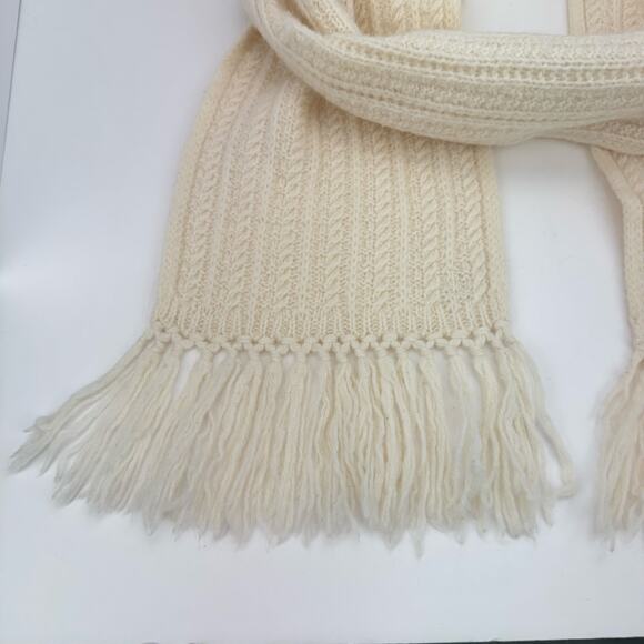 Lauren Ralph Lauren Cream Cable Tight Knit Fringe Lamb Wool Rabbit Hair Scarf - Picture 8 of 9